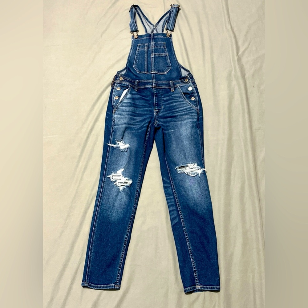 American Eagle Tomgirl Overall Size XS Dark Wash Distressed Straight Leg